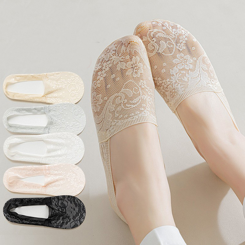 Boat Socks Women's Summer Thin Lace Women's Invisible Sweat-Absorbent Casual Socks Breathable Deodorant Summer Socks Disposable