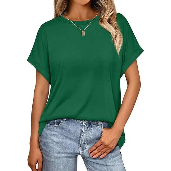 Amazon TK2025 Europe and the United States cross-border spring and summer new round neck casual solid color short sleeve loose T-shirt explosions in stock
