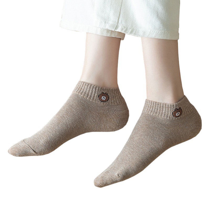 Socks Women's ins Fashionable Boat Socks Shallow Mouth Invisible Bear Cute Japanese Style Solid Color Cotton Mid-Length Socks Thin Short Socks for Women