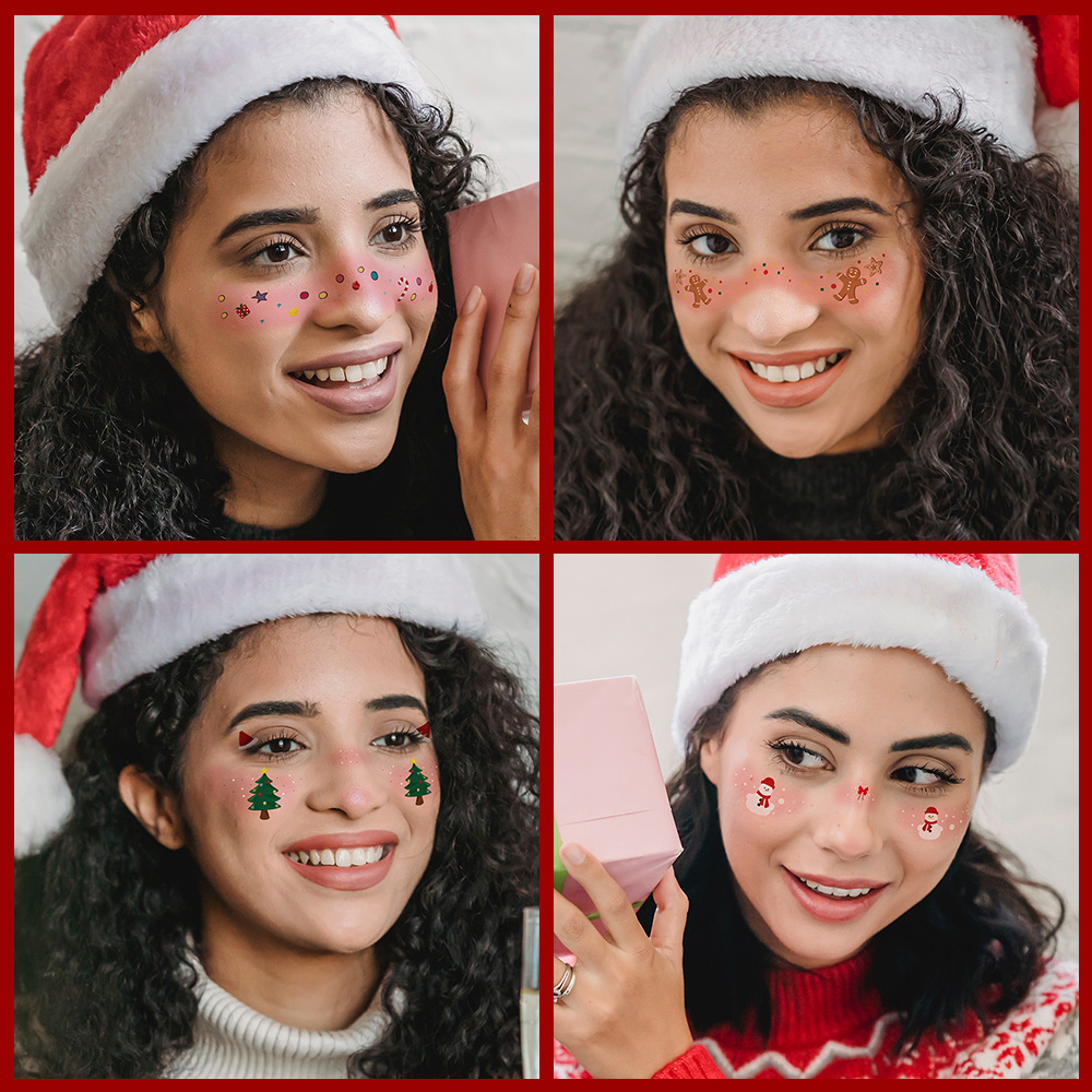 Picture of New cute Christmas face tattoo stickers love snowflake elk girl blush makeup face stickers cross-border in stock