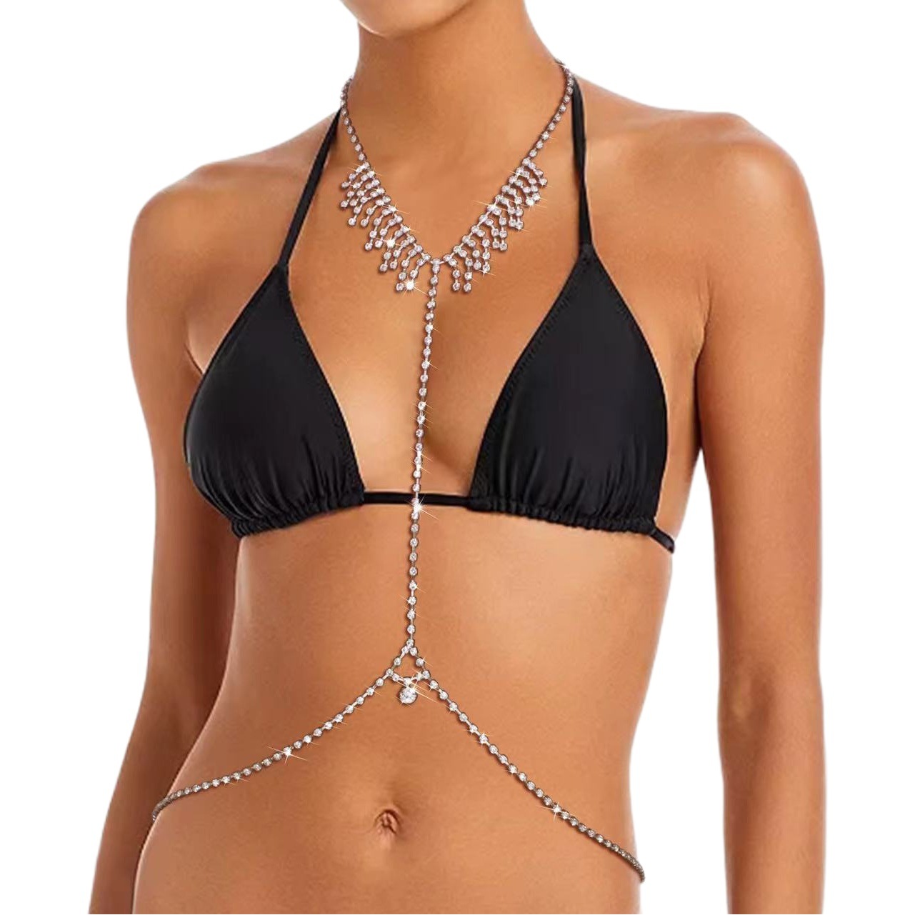 Picture of European and American Simple Beach Style Sexy Bikini Creative Body Chain Rhinestone Tassel Diamond Chest Chain Women's Waist Chain