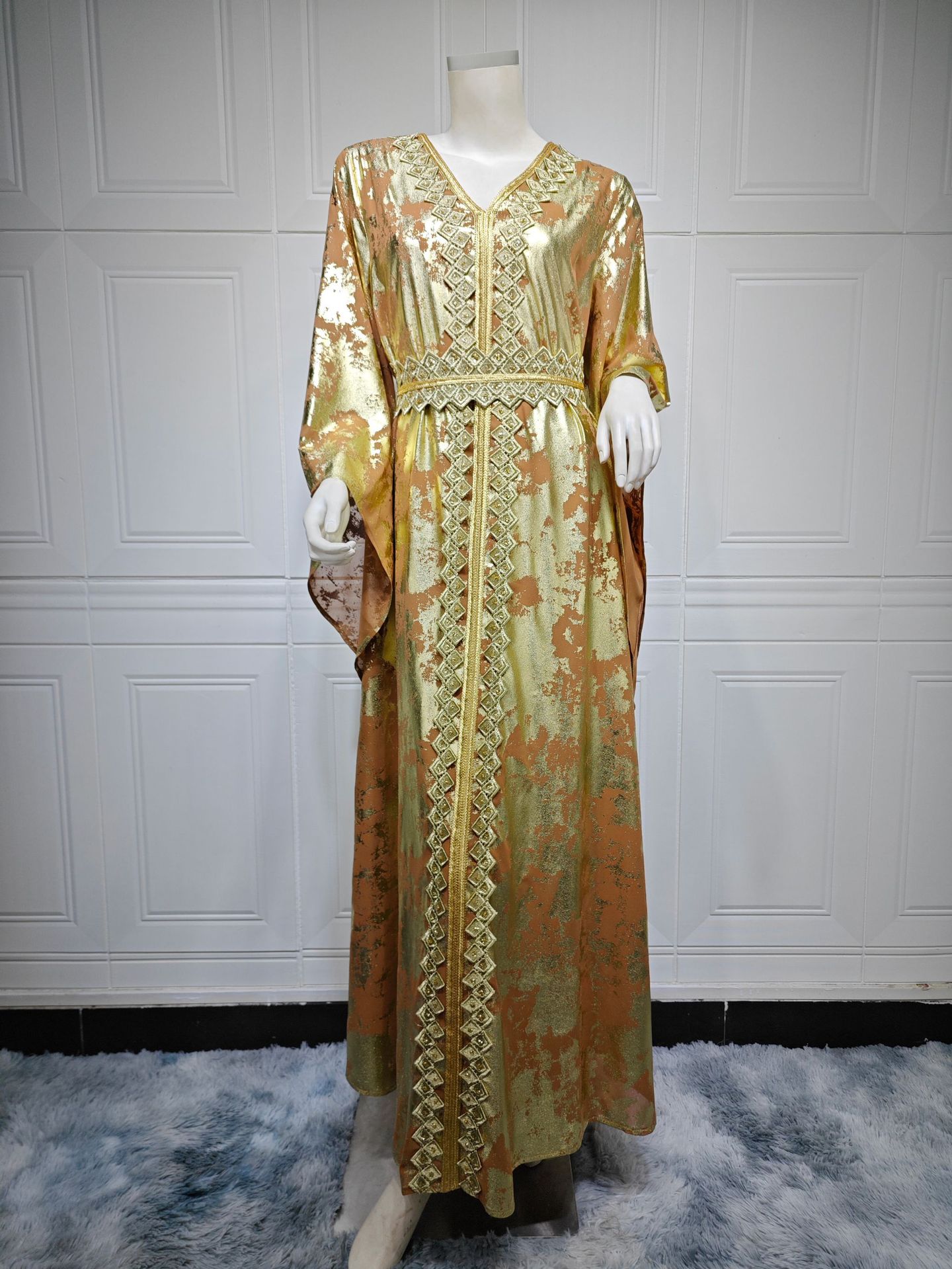 Picture of AB286 cross-border Middle East 2023 spring new Muslim chiffon bronzing robe with belt dress