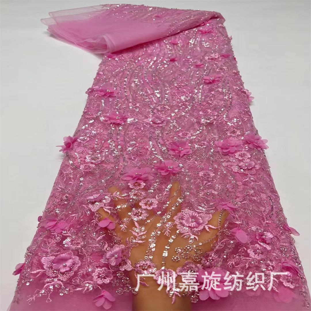 Picture of 2024 new manufacturers cross-border Europe, America, the Middle East and Africa small flower three-dimensional flower plus beads wedding dress children's clothing fabric