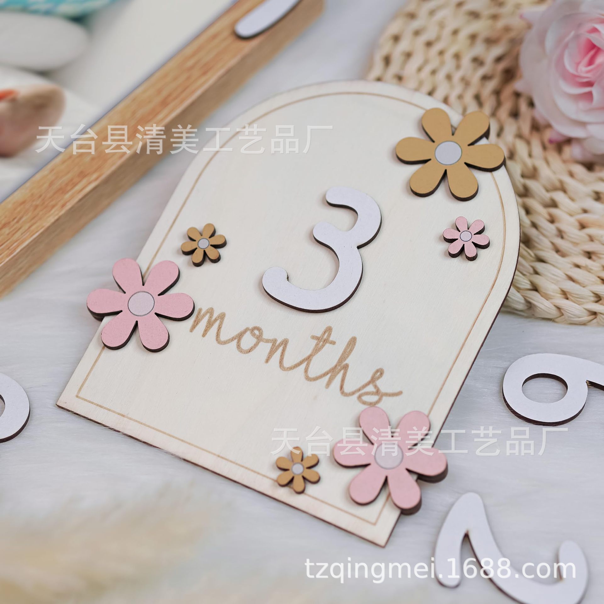 Wooden Baby doorplate milestone baby year-old souvenir double-sided printing birth sign party crafts
