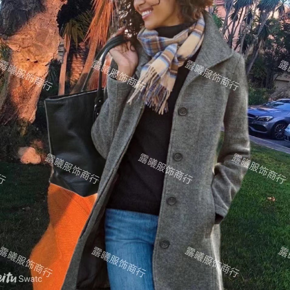 Picture of 2024 Amazon Hot Style European and American Fashion Thickeneded Woolen Outwear Autumn and Winter Women's Pure Color Long Outwear Women's Fashionable