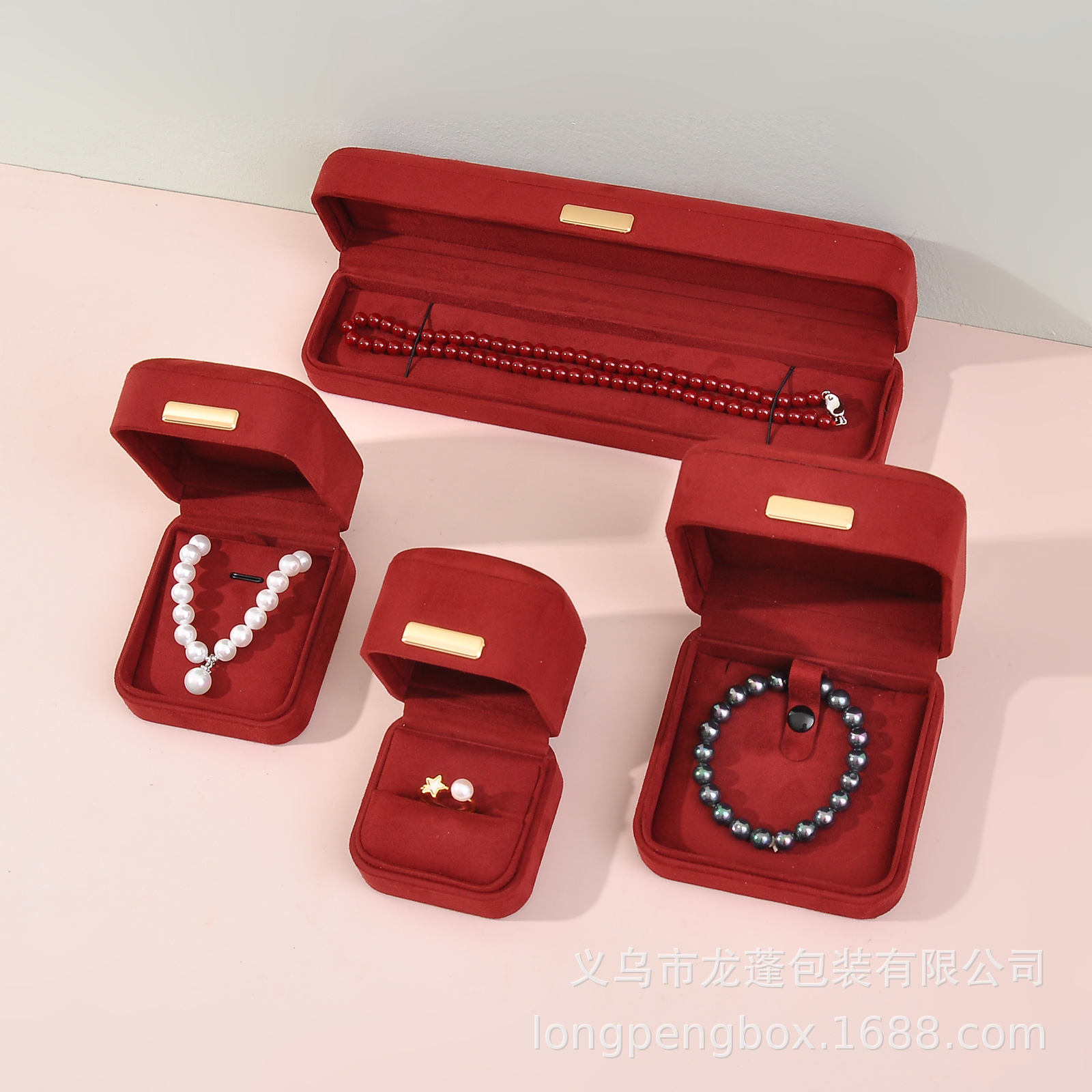 High-End Arch Top Burgundy Milan Velvet Jewelry Packaging Box Jewelry Ring Necklace Bracelet Pendant Box Wholesale