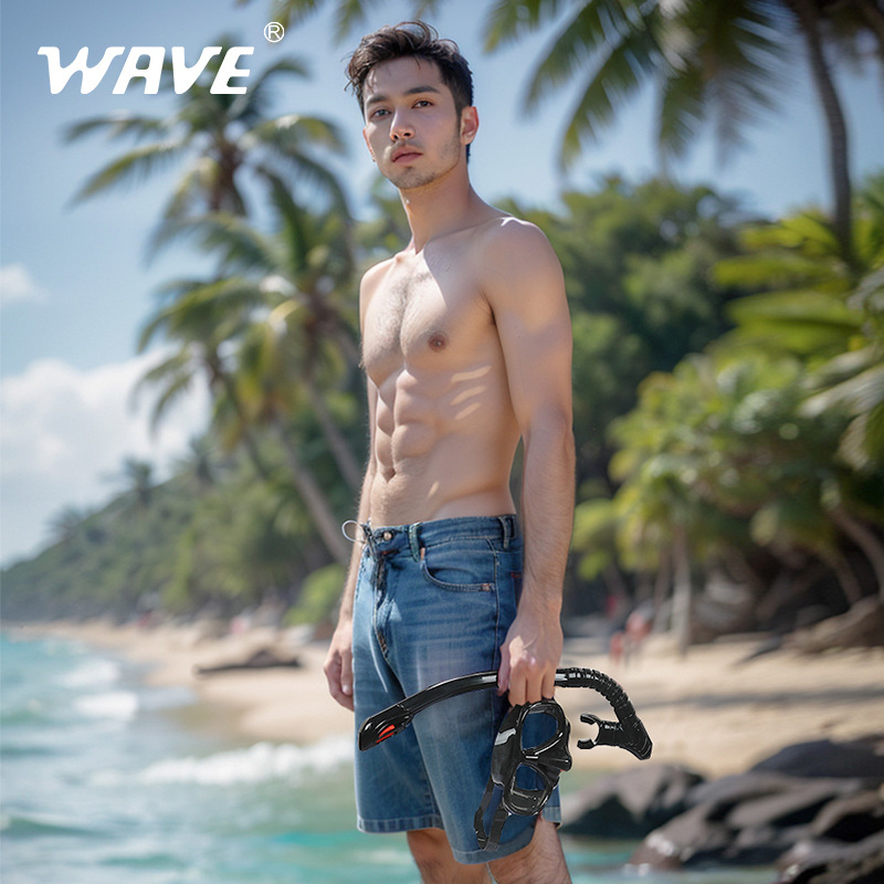 Picture of wave professional snorkeling two-piece silicone full dry breathing tube large frame with degrees diving goggles
