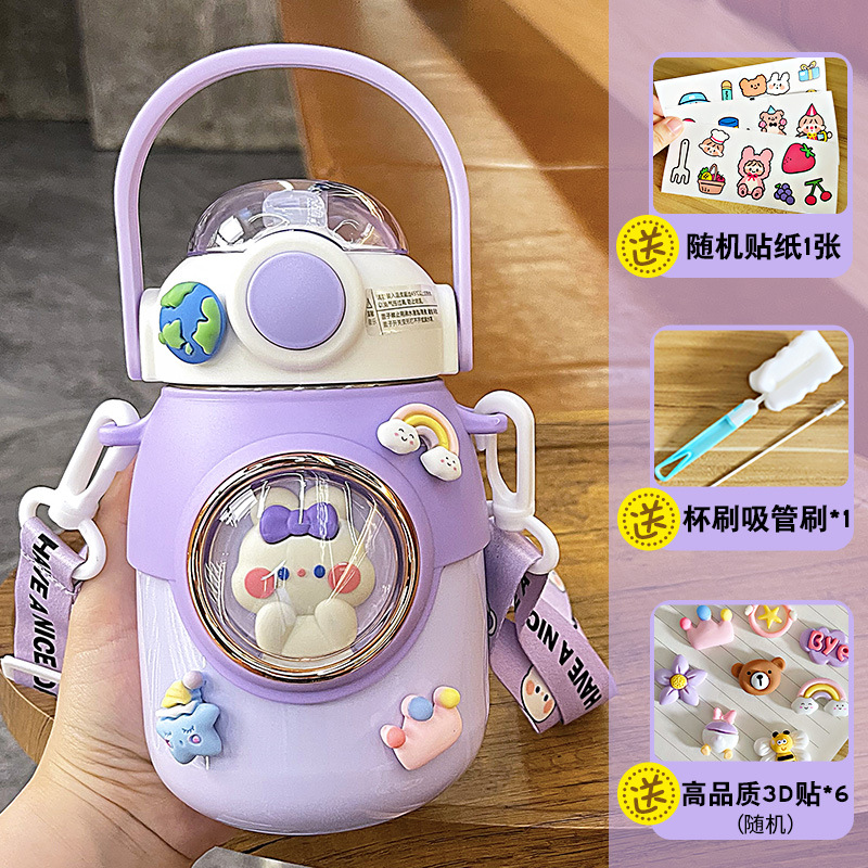 Picture of Large capacity cartoon children's thermos cup 316 stainless steel belly straw cup high color value portable student cup