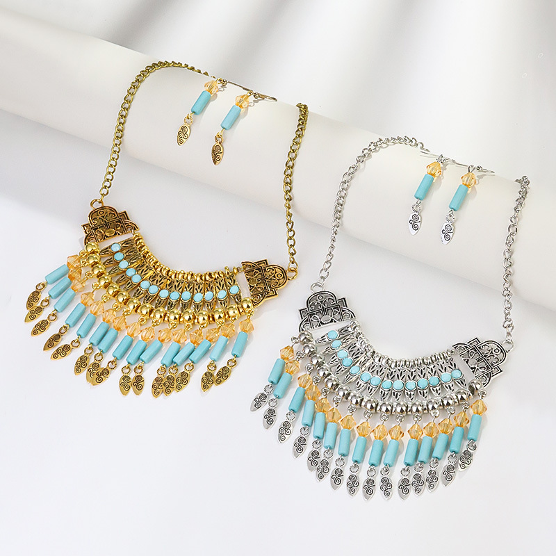 European and American New Necklace Bohemian Ethnic Style Set Chain Tassel Exaggerated Necklace Explosions Wholesale Ethnic Style Personality