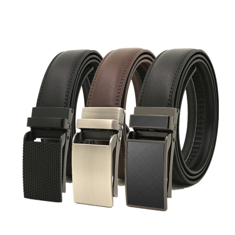 Picture of Japanese and Korean men's automatic buckle belt reverse pull buckle two-layer cowhide leather belt business Foreign Trade factory wholesale
