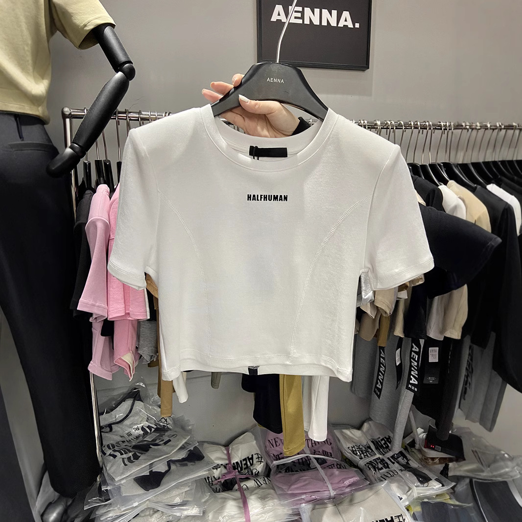2025 Black Niche Design Chic Short-sleeved T-shirt Women's Summer Hot Girls Navel Short Slim-fit Slim-fit Top