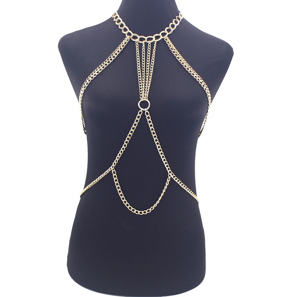 Cross-Border Body Chain European and American Exaggerated Ladies Personality Punk Style Cross Geometric Chest Chain Bikini Swimsuit Accessories