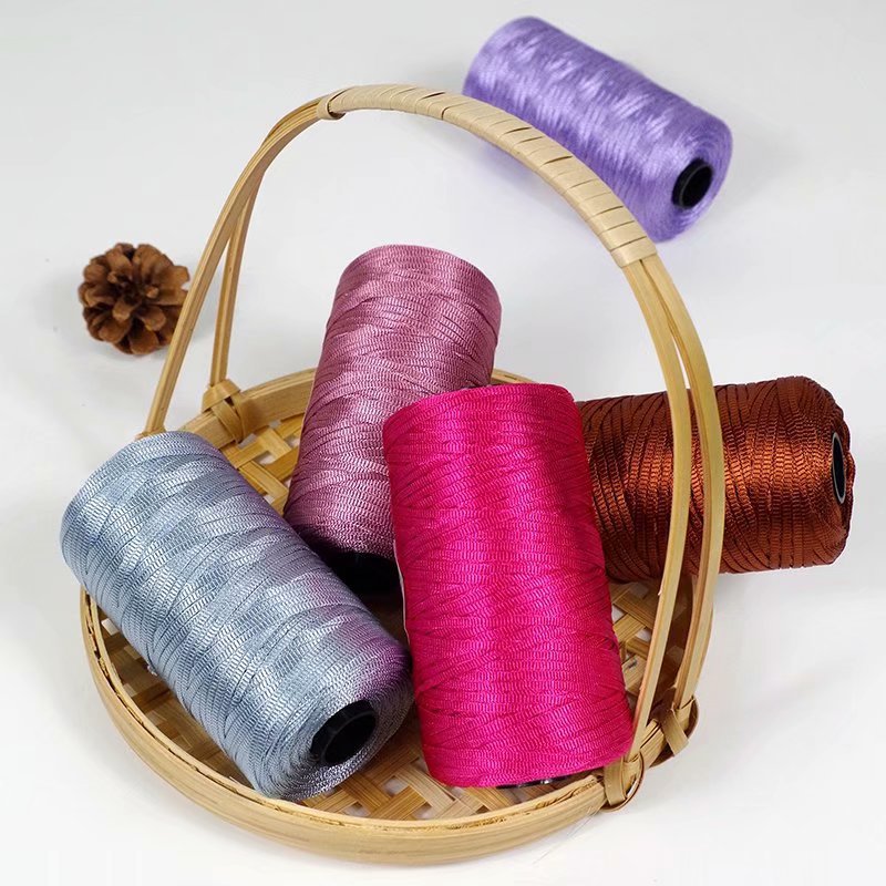 Flat Ribbed Ice Silk Thread Hat Summer Cool Slippers Wool Ball Crochet diy Material Bag Wool Hand Knitted Bag