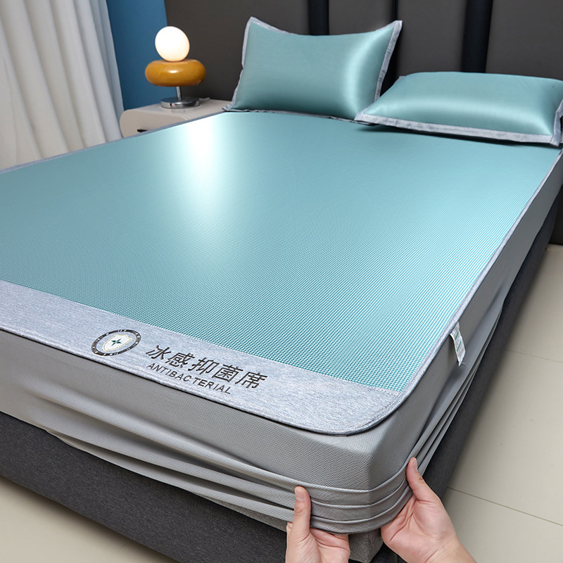 Summer ice silk mat three-piece set machine washable folding student dormitory single summer air conditioning soft mat bed hat