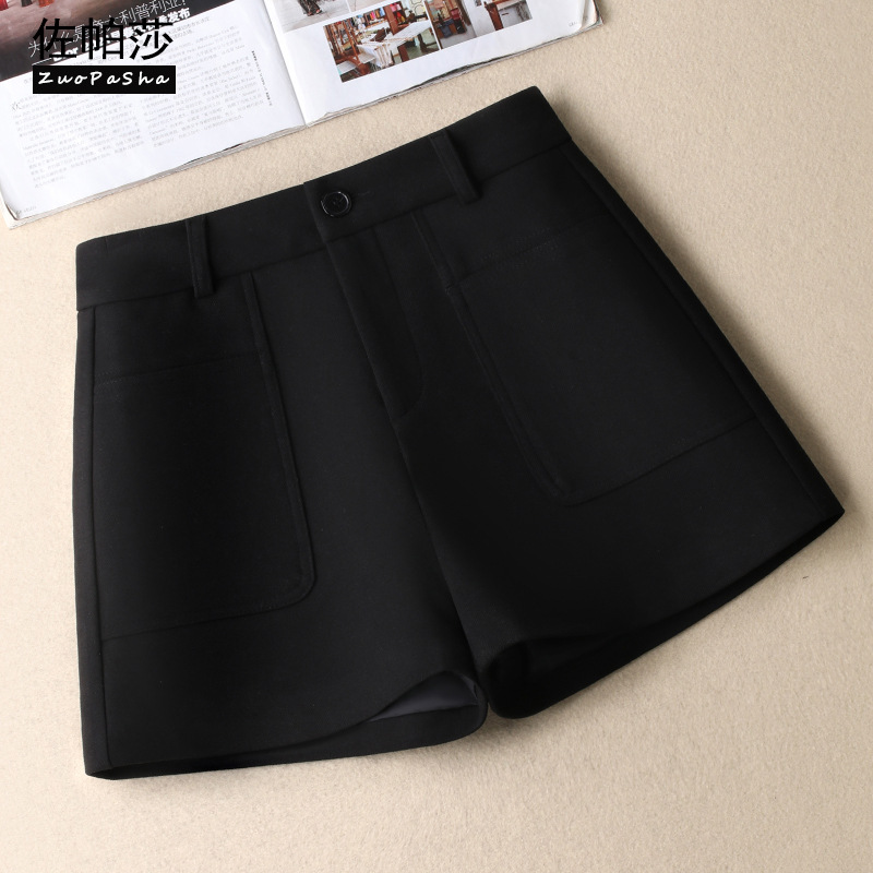 brown Wide Leg Wool Shorts Women's 2024 Winter Outwear New High Waist Slimming Fashionable Slim-fit Elegant Boots Pants