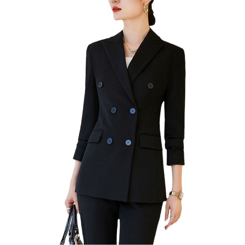 navy blue Suit Jacket Women's Autumn and Winter 2023 New Temperament Double-breasted Professional suit Work Clothes Dress Suit