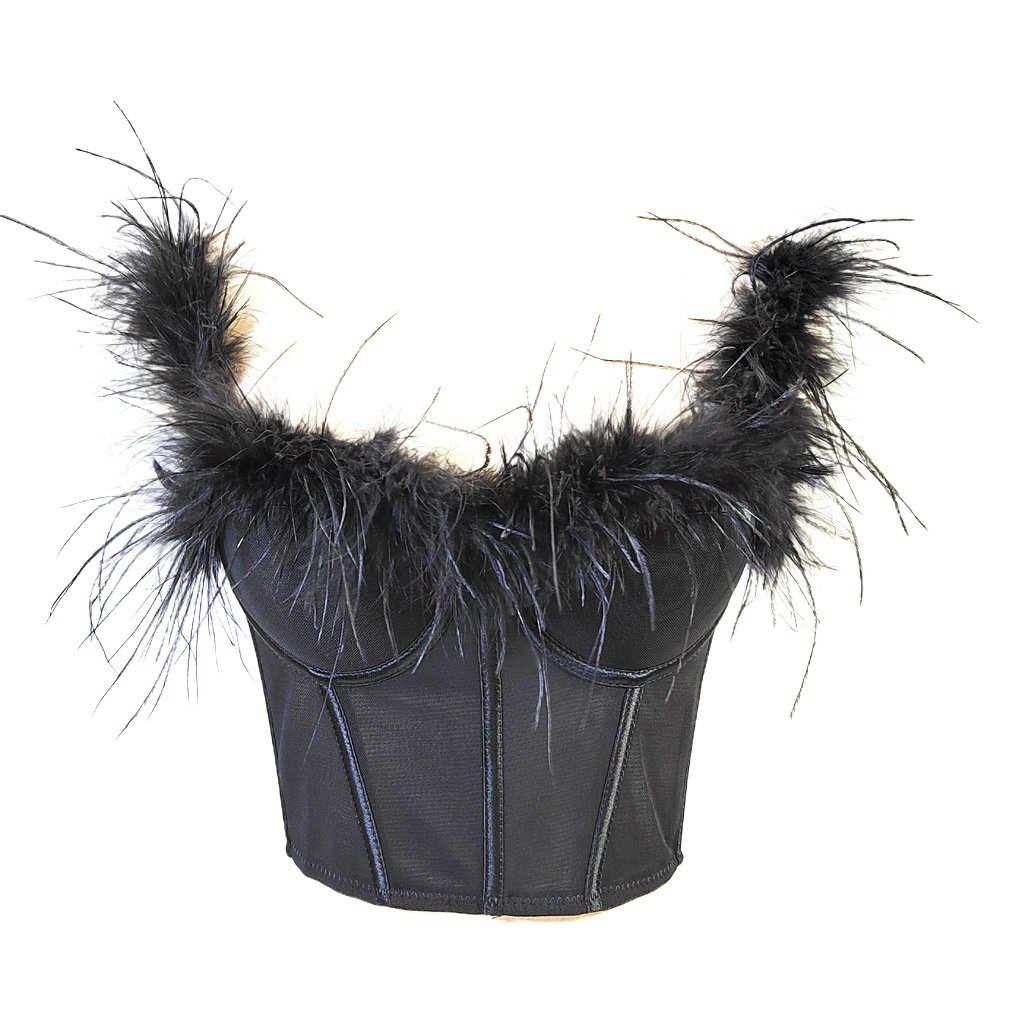 Tiktok live broadcast high-grade ostrich fur Super fairy Fishbone tube top shaping waist slimming large backless feather sling