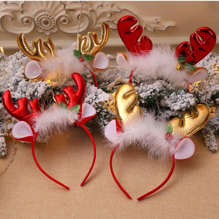 Christmas decorations fluff antler bell head buckle head hoop hair hoop head accessories children Party party dress