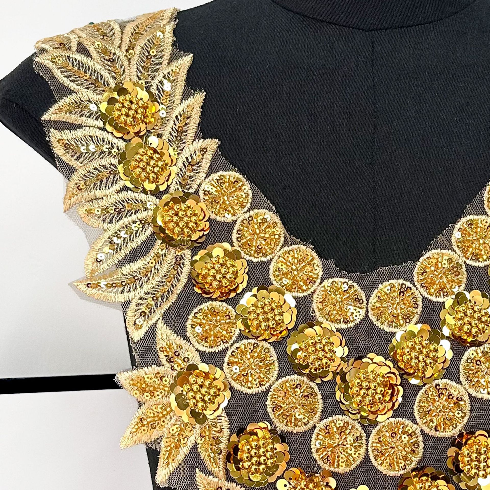 Picture of Organza Heavy Industry Embroidered Beads Sequins Placket Front Collar New Wedding Dress DIY Jewelry Accessories Factory Outlet