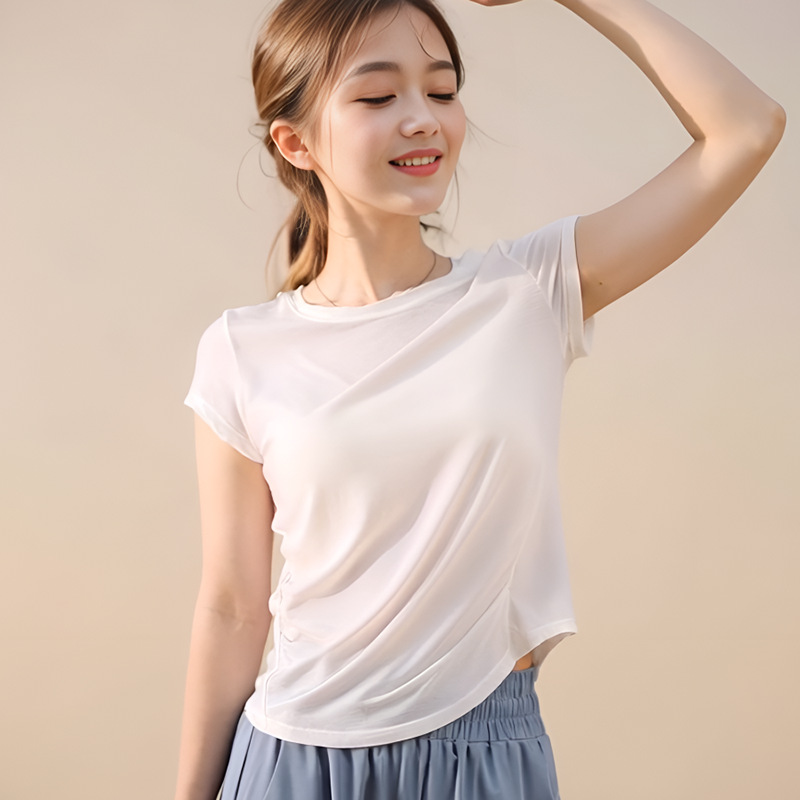 Mesh Stitching Yoga Suit Women's Quick-drying Breathable Sports Top Short-sleeved T-shirt Running Training Fitness Suit Summer