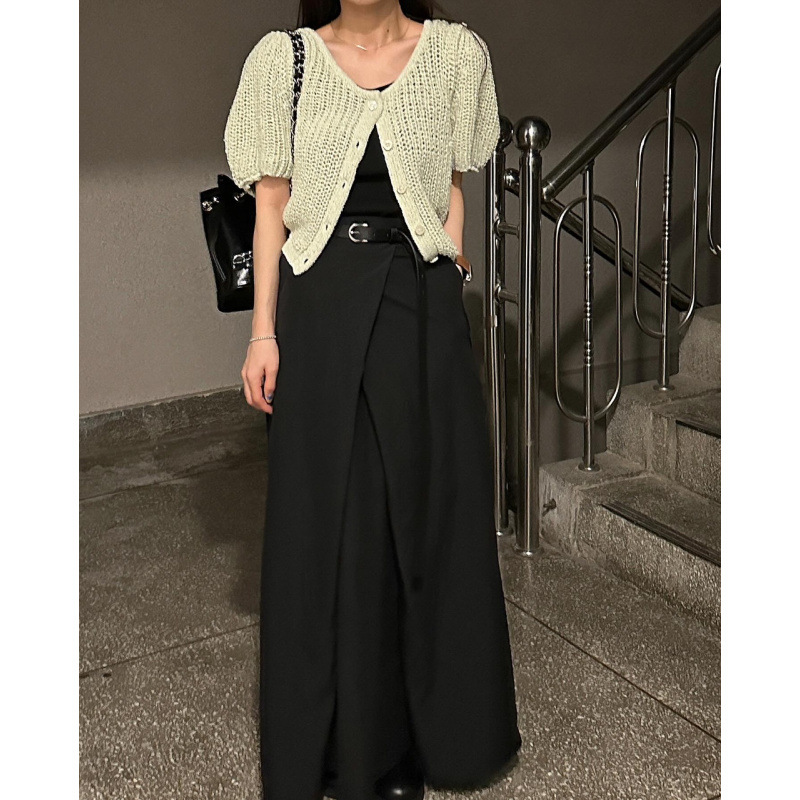 Korean Chic Summer Niche Versatile High-Waisted Slimming Pleated Design A-Line Skirt Long Skirt for Women
