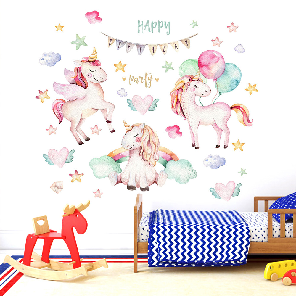 Cross-border new Nordic simple hand-painted unicorn party bedroom children's room decorative stickers KSD8867