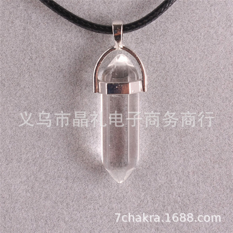 Picture of Natural Stone Hexagonal Pendant European and American Natural Crystal Hexagonal Prism Bullet Hexahedral Black Wax Rope Necklace