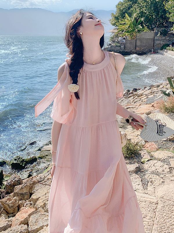 Picture of Internet Popular Style Summer New Shoulder Loose Elegant Lace-up Vacation Fashion dress Women's A1997131