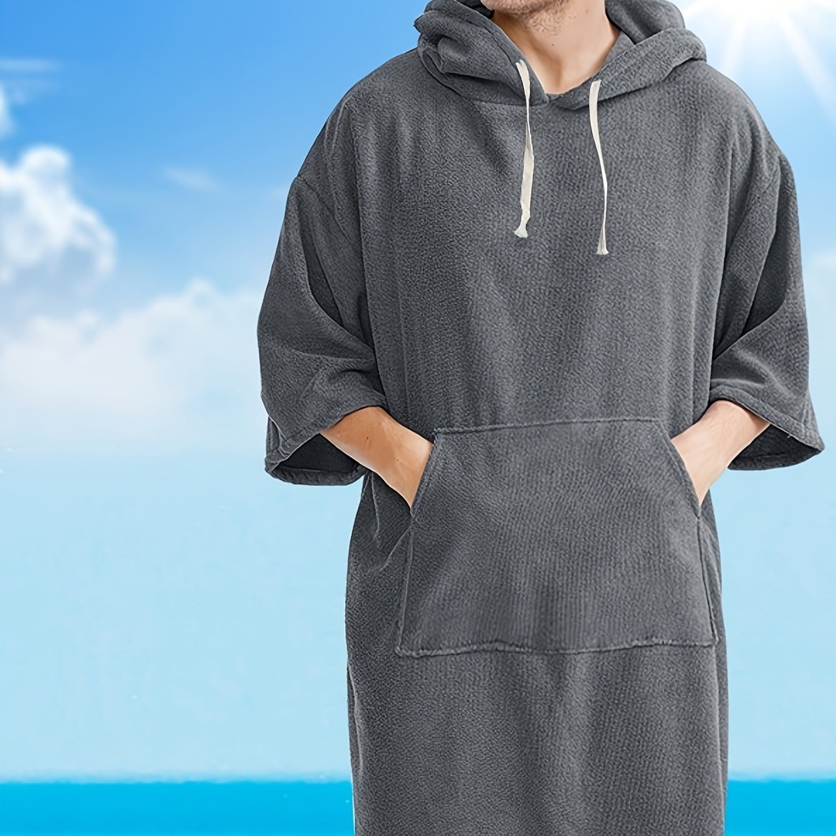 Picture of Thickened Microfiber Hooded Cape Bath Towel Quick-Drying Cape Swimming Beach Surfing Couple Changing Bathrobe