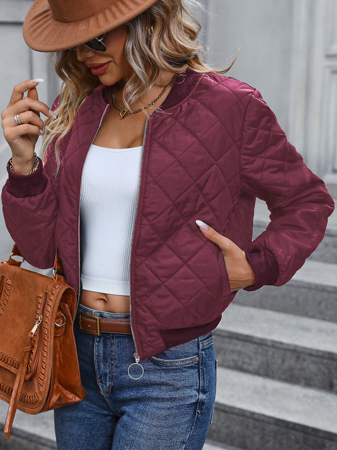 Amazon's Hottest Women's Cotton Coat 2025 Cross-Border Cotton Short Jacket Long-Sleeved Stand-Up Collar Quilted Quilted