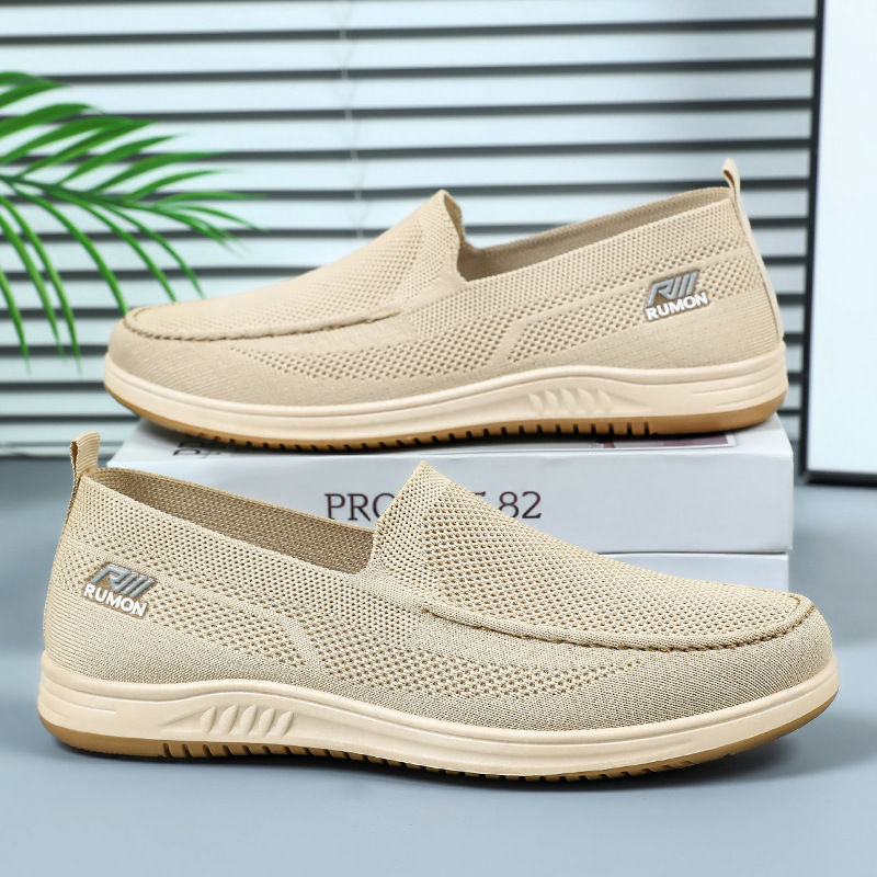 Shoes Men's Casual Shoes New Flying Weaving Hollow-out Smelly Feet Mesh Shoes Slip-on Dad Shoes Old Beijing Cloth Shoes