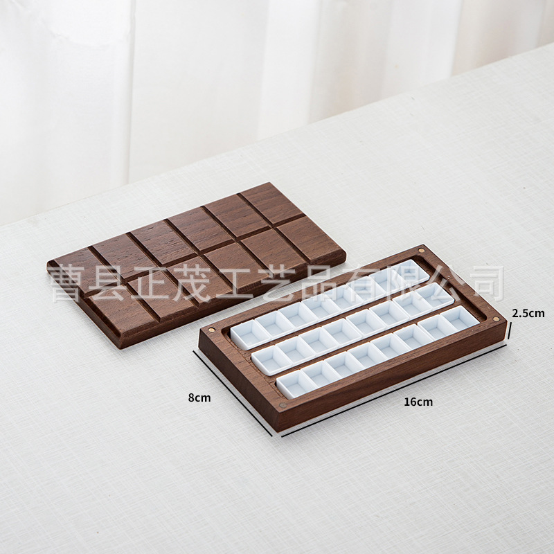 Picture of Children's Handmade ins Wind Magnetic Cover Black Walnut 15G Watercolor Pigment Wooden Box Portable Handicraft Paint Box