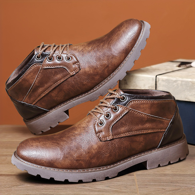 Cross-Border New Leather Boots, Retro Martin Boots, Men's Autumn High-Top Shoes, Men's British Style Short Boots, Outdoor Work Boots