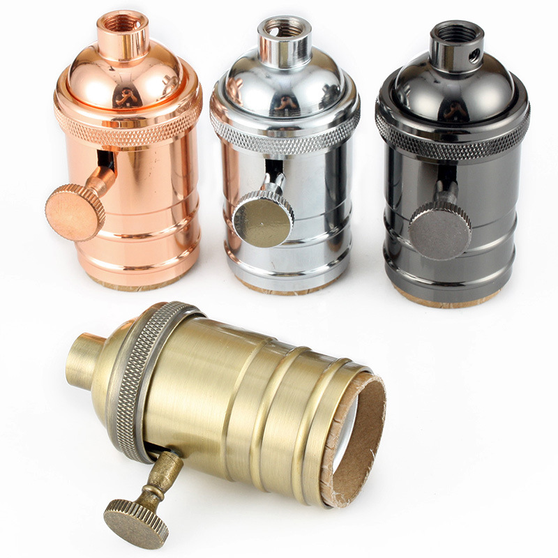 Picture of Retro copper lamp head with double ring E26E27 Edison knob lamp head DIY chandelier lamp holder