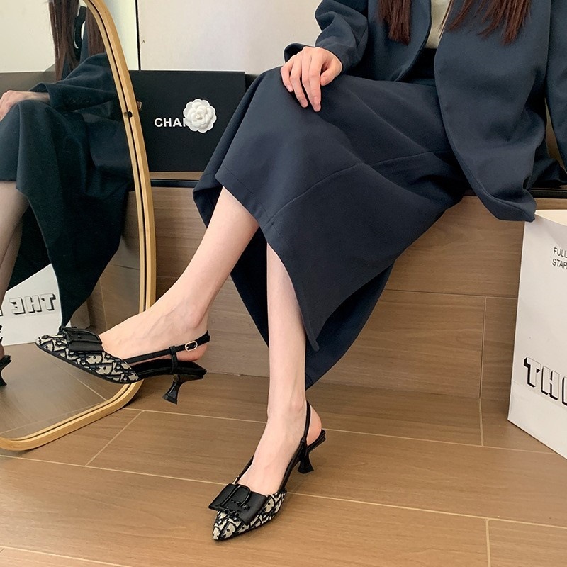 8852-1 French Baotou Sandals High Heels Pointed Rear Empty Sandals Widened and Fat plus size Women's Shoes 40-43