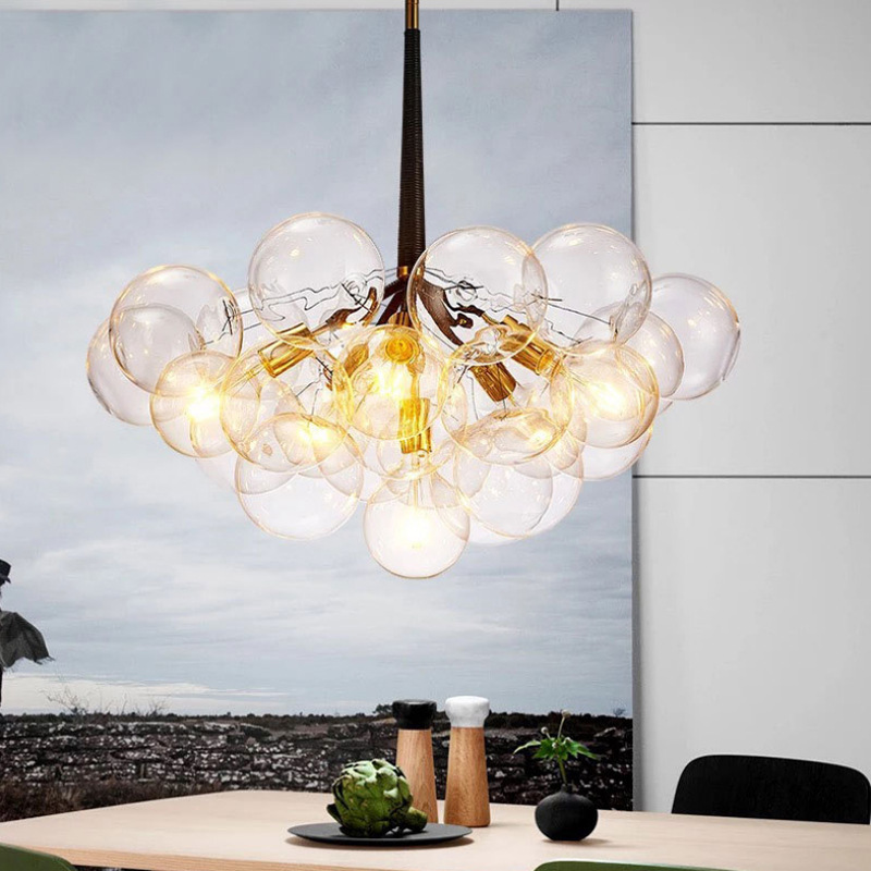 Nordic Post-modern Light Luxury Chandelier Mickey Transparent Glass Bubble Ball Art Lamp Designer Tea Restaurant Lighting