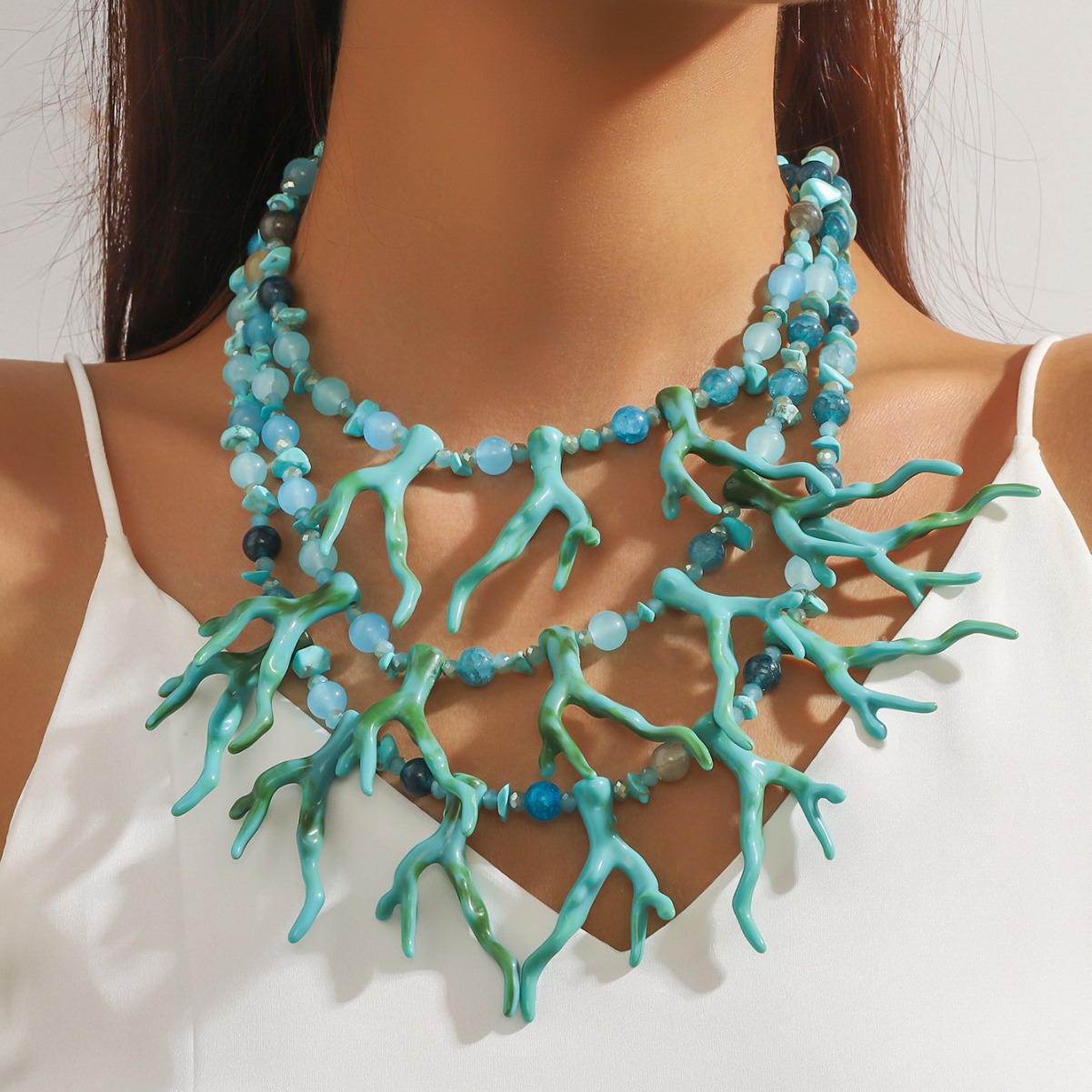 Picture of New European and American Fashion Personality Punk Decorative Necklace Vintage Exaggerated Multi-layer Coral Clavicle Chain
