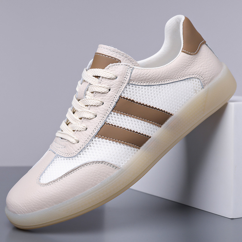 2025 Summer Cowhide Mesh Breathable German Training Shoes Men's New Soft Sole Round Toe Men's Shoes Fashion Board Shoes Men's 0376