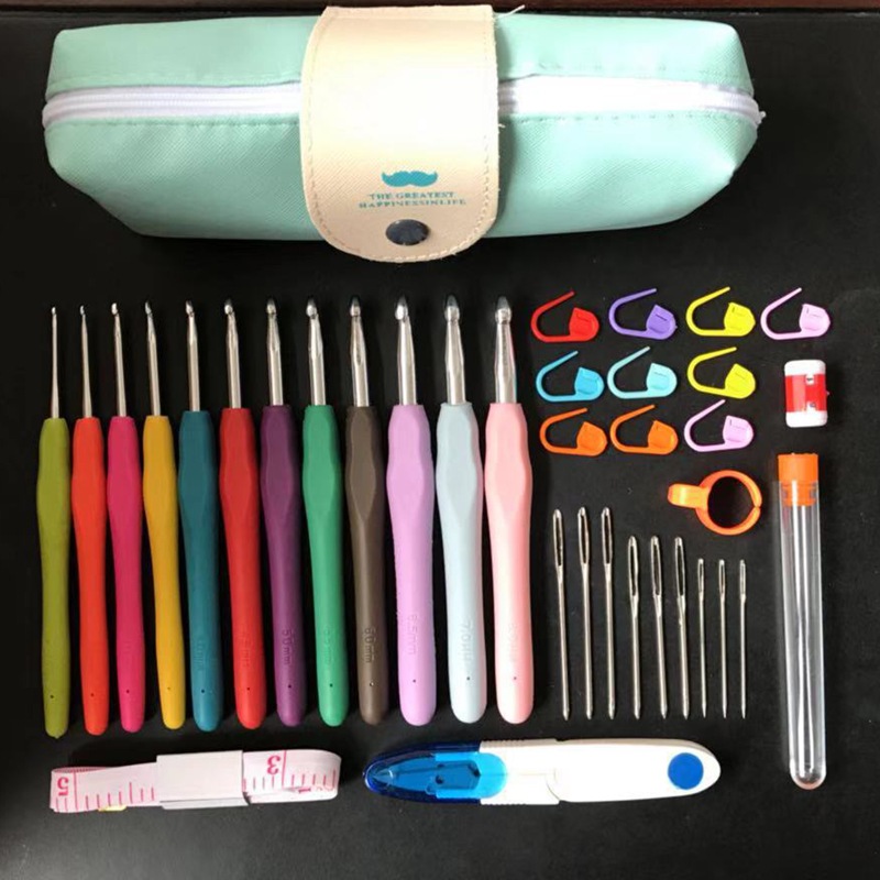 Picture of Cross-border wholesale full set of handmade crochet wool knitting tools hook knitting bag rainbow TPR soft handle crochet suit
