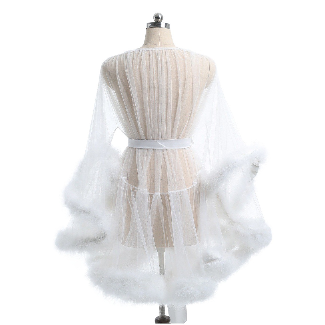 Foreign trade European and American sexy lingerie ebay Amazon European and American plus size transparent seductive mesh sexy furry bathrobe