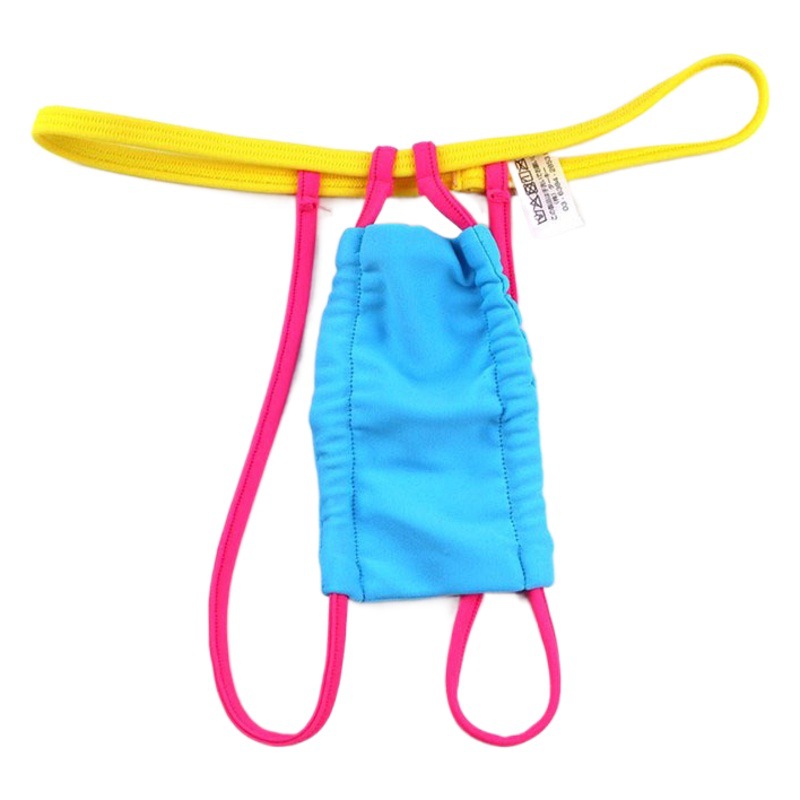 Colorful string slidable color matching men's thong high stretch Ice Silk fabric sexy men's T-pants back with double belt