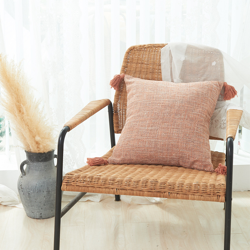 Picture of Xu Ai Thickened Cotton and Linen Texture Striped Plaid Multicolor Tassel Fashion Sofa Cushion Cover Factory in stock
