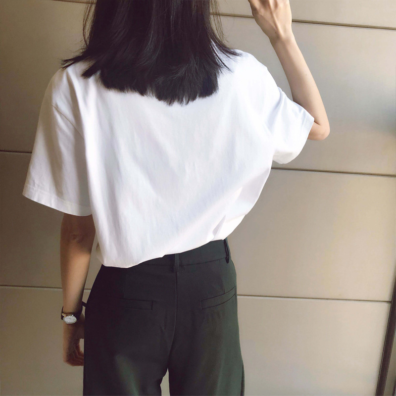 Picture of Summer new white T-shirt short-sleeved women's Korean-style student loose all-match solid color versatile simple T-shirt top clothes