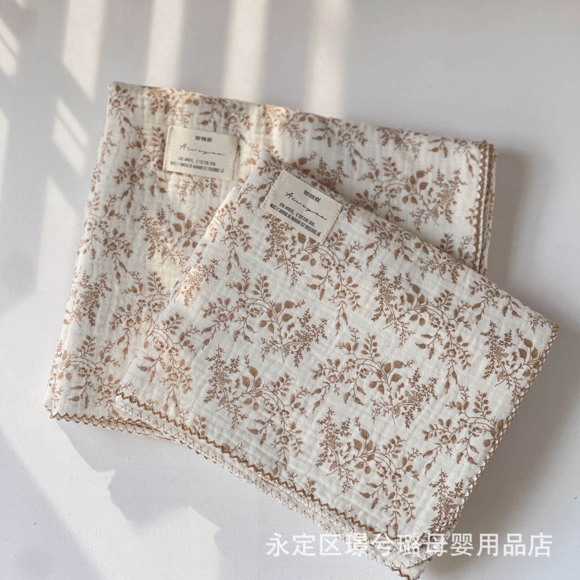Picture of ins floral Korean style double-layer cotton yarn cotton baby blanket quilt towel bath towel soft glutinous cotton blanket