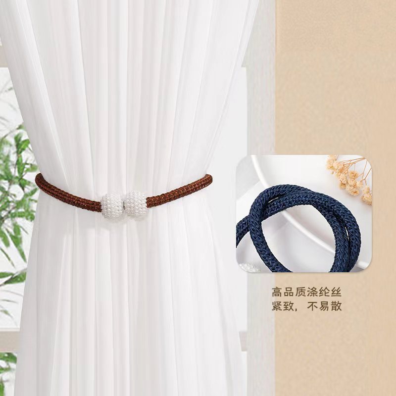Picture of Curtain Straps Wholesale Small Pearl Magnetic Curtain Buckles Punch-Free Curtain Storage Binding Rope Drawstring Accessories