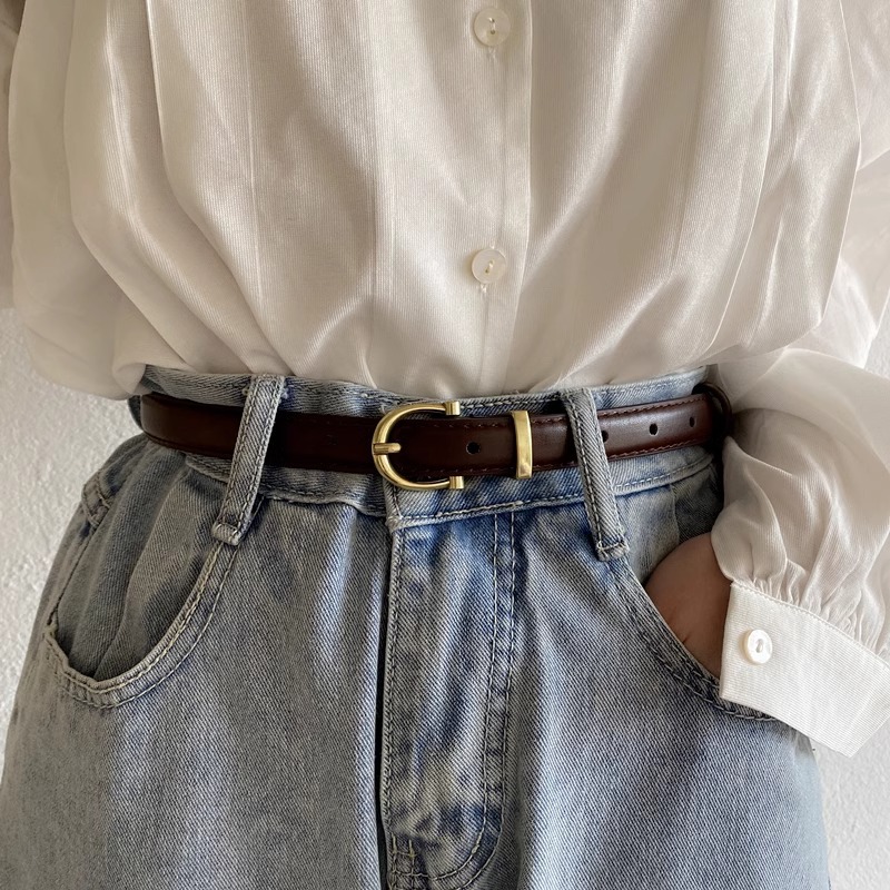 Self-retaining recommend super nice black small belt simple thin belt retro gold jeans with ins style South Korea women