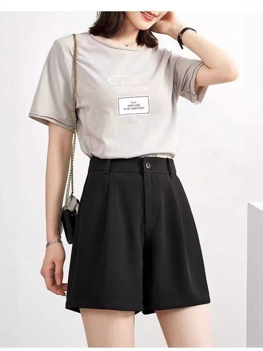 Summer New Black Shorts Women's High Waist Pants All-match Loose Ice Silk Pants Slimming Thin Korean Style Wide Leg Pants