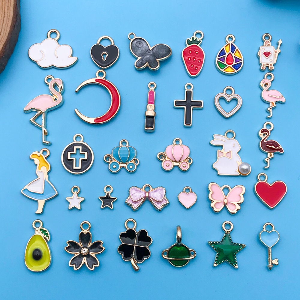 Picture of Mix 30 Color Cartoon Creative Drop Oil Jewelry Zinc Alloy Pendant DIY Earrings Necklace Pendant Jewelry Accessories