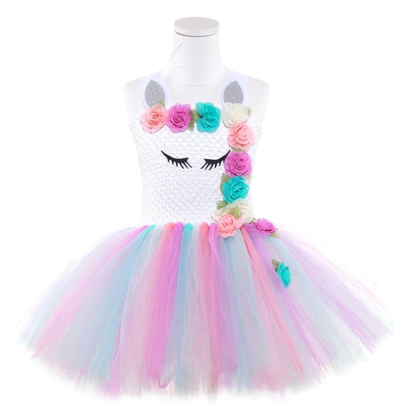 Flash Mesh Tutu Dress Unicorn Princess Dress Children's Foreign-style dress Girl's Birthday Evening Dress Tutu Dress