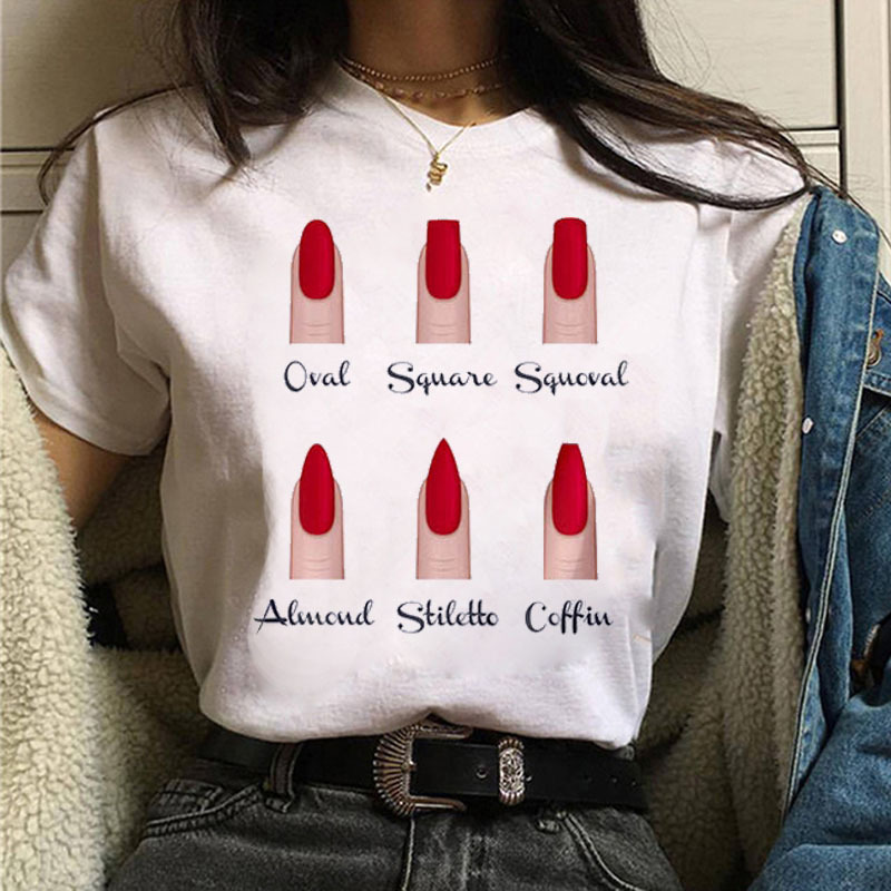 [Same day] cross-border source 2021 summer nail polish short sleeve loose printing fun T-shirt top